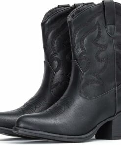 All Black Suede Ankle Western Cowgirl Boots VA3
