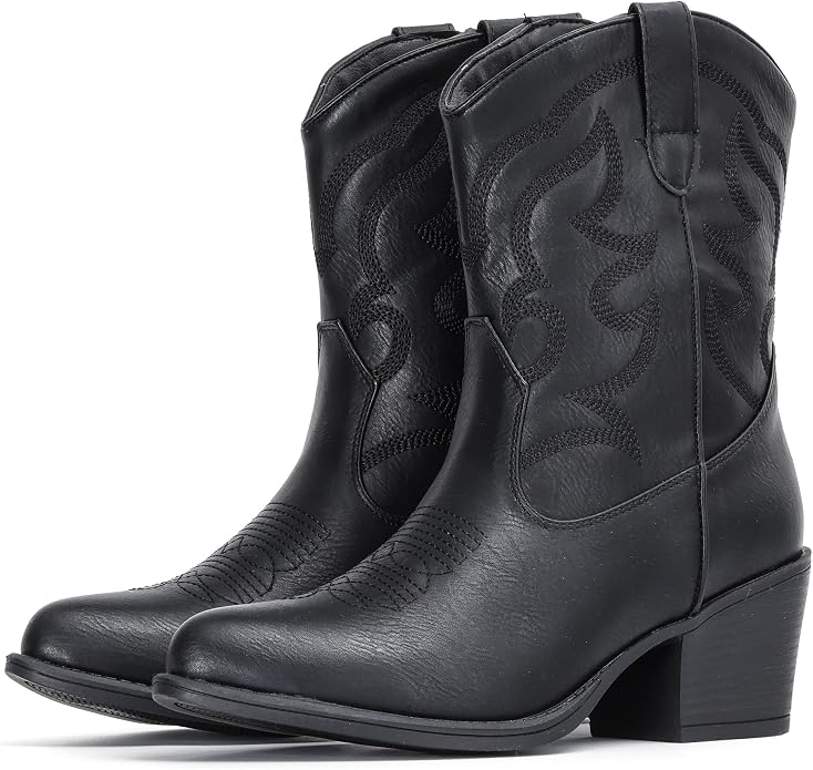 All Black Suede Ankle Western Cowgirl Boots VA3