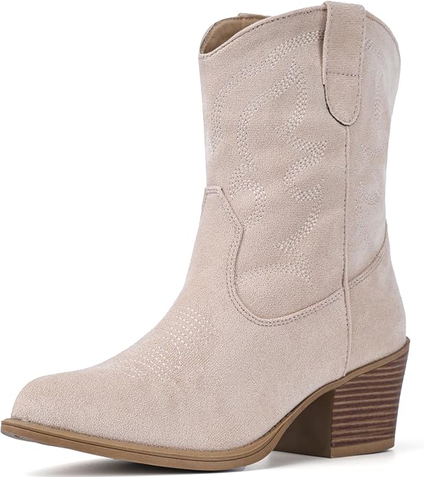 Beige Suede Ankle Western Cowgirl Boots VA4 - Image 2