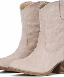 Beige Suede Ankle Western Cowgirl Boots VA4