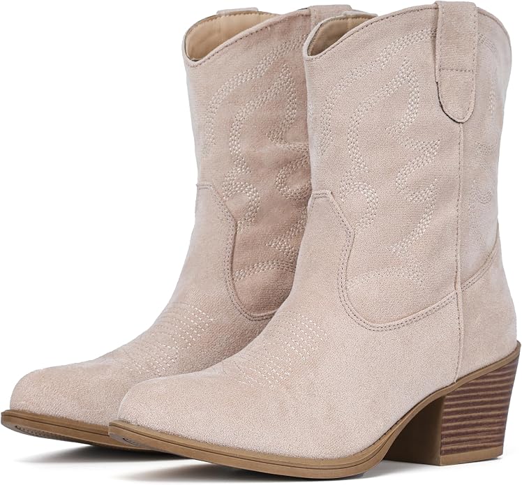 Beige Suede Ankle Western Cowgirl Boots VA4