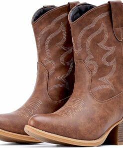 Brown Wide Suede Ankle Western Cowgirl Boots VA1