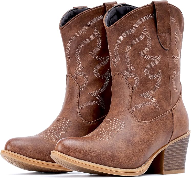 Brown Wide Suede Ankle Western Cowgirl Boots VA1