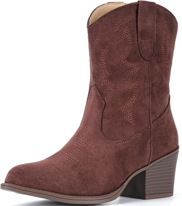 Red Suede Ankle Western Cowgirl Boots VA7 - Image 2