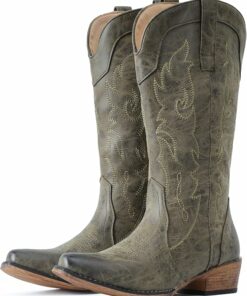 Olive Green Mid Calf Fashion Cowgirl Boots VA9