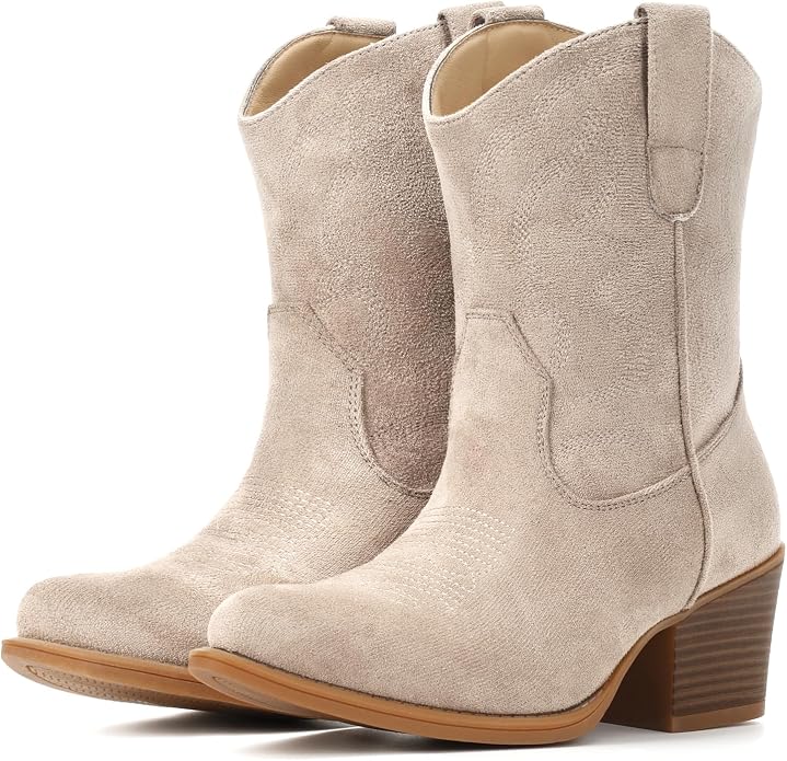 Suede Taupe Ankle Western Cowgirl Boots VA2