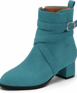 Teal Chunky Heel Ankle Boots VA17