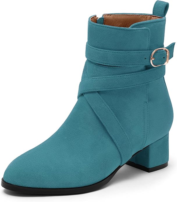 Teal Chunky Heel Ankle Boots VA17