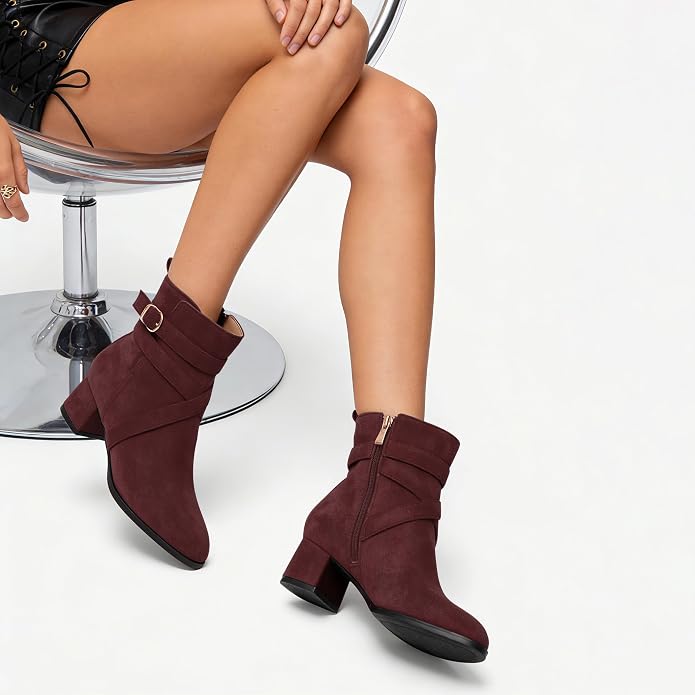 Women's Burgundy Ankle Boots VA13 - Image 2