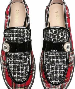 Women's Plaid Lug Sole Penny Loafers VA24
