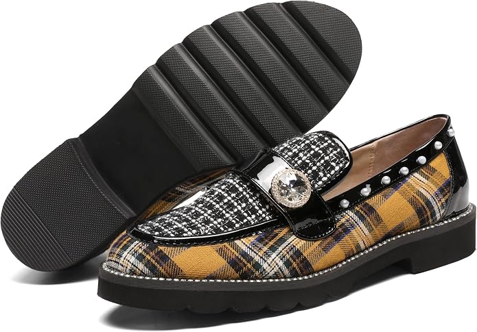 Yellow Plaid Lug Sole Penny Loafers VA23 - Image 2