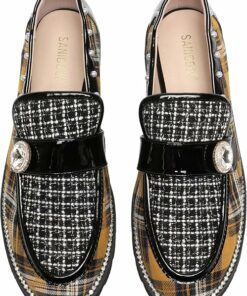 Yellow Plaid Lug Sole Penny Loafers VA23