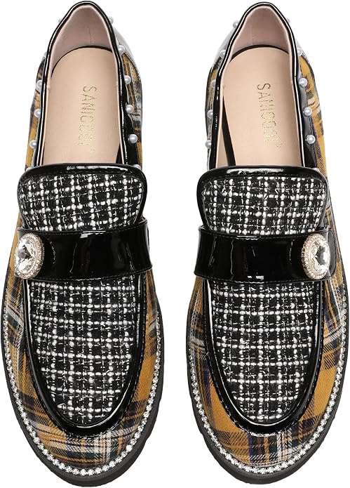Yellow Plaid Lug Sole Penny Loafers VA23